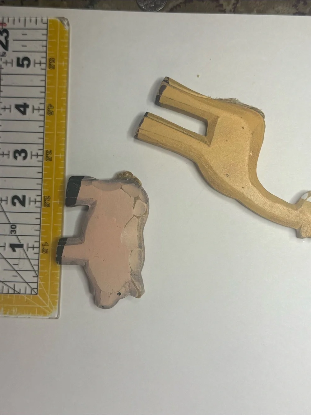 Vintage Handcrafted Yellow Giraffe & Pink Pig Wood Figurine Set